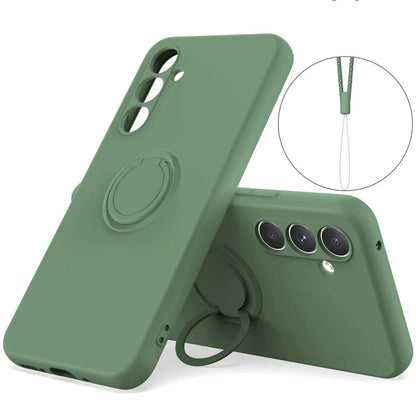 For Samsung Galaxy A05s 4G Liquid Silicone Case Ring Kickstand Cover with Strap
