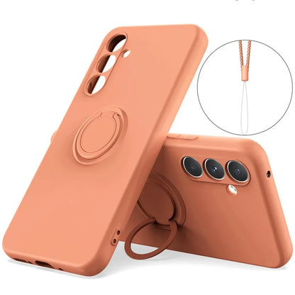 For Samsung Galaxy A05s 4G Liquid Silicone Case Ring Kickstand Cover with Strap