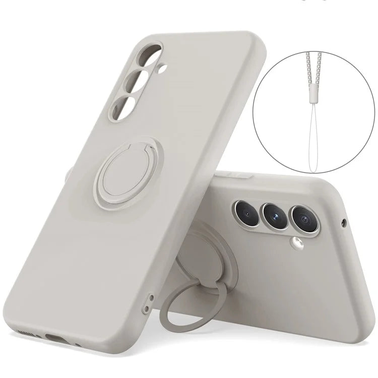 For Samsung Galaxy A05s 4G Liquid Silicone Case Ring Kickstand Cover with Strap