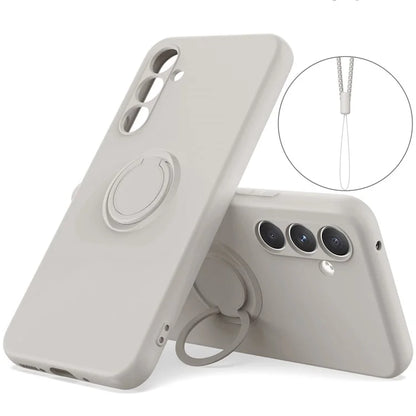 For Samsung Galaxy A05s 4G Liquid Silicone Case Ring Kickstand Cover with Strap