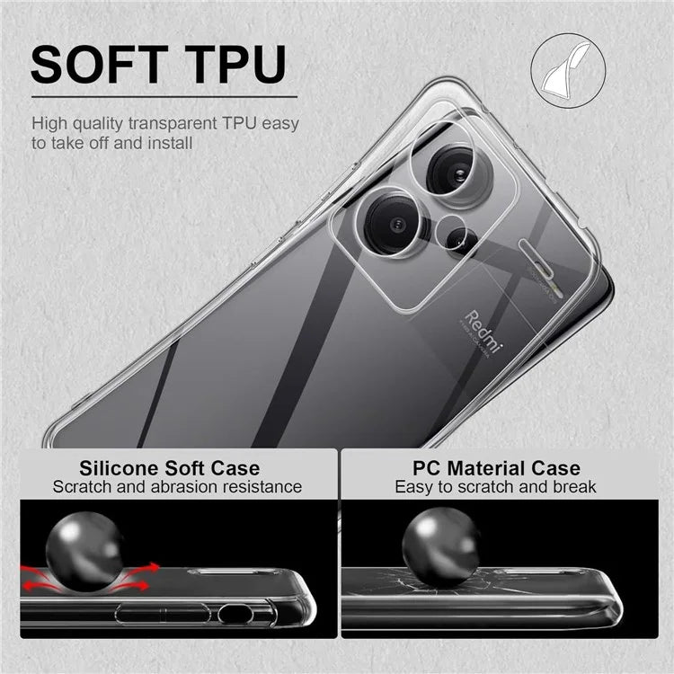For Xiaomi Redmi Note 13 Pro+ 5G Clear Case Anti-fingerprint Soft TPU Phone Back Cover