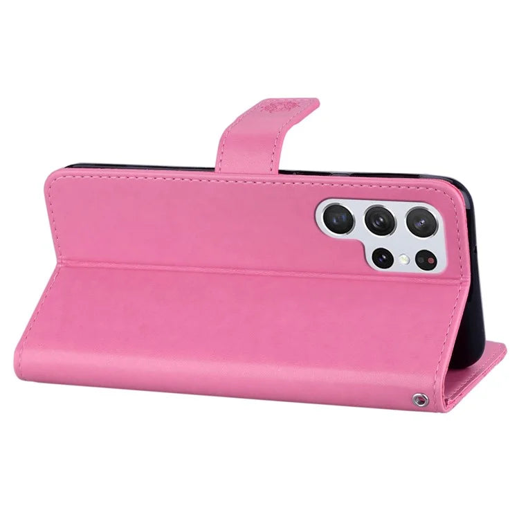 For Samsung Galaxy S24 Ultra Wallet Case Owl Flower Imprinted Rhinestone Leather Cover