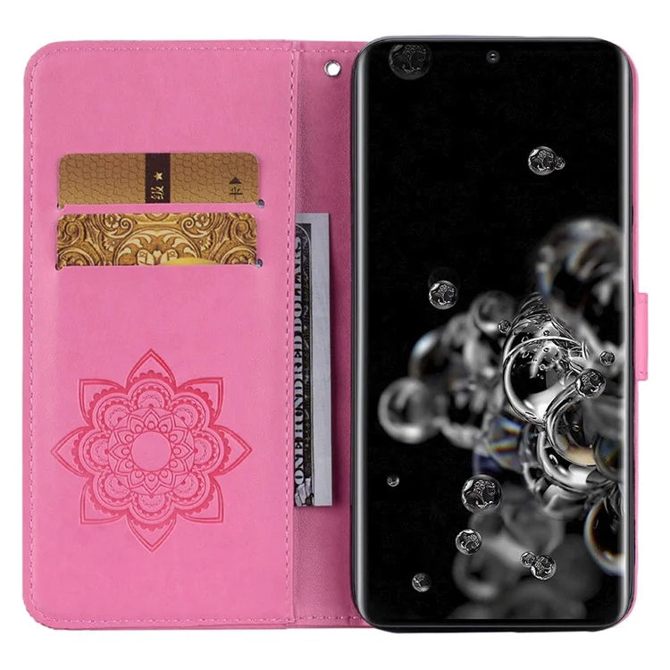 For Samsung Galaxy S24 Ultra Wallet Case Owl Flower Imprinted Rhinestone Leather Cover
