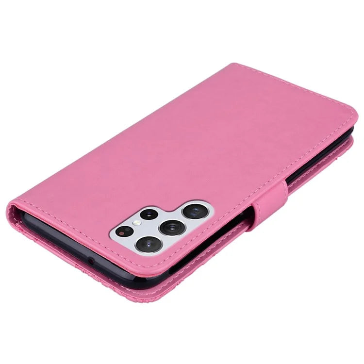 For Samsung Galaxy S24 Ultra Wallet Case Owl Flower Imprinted Rhinestone Leather Cover