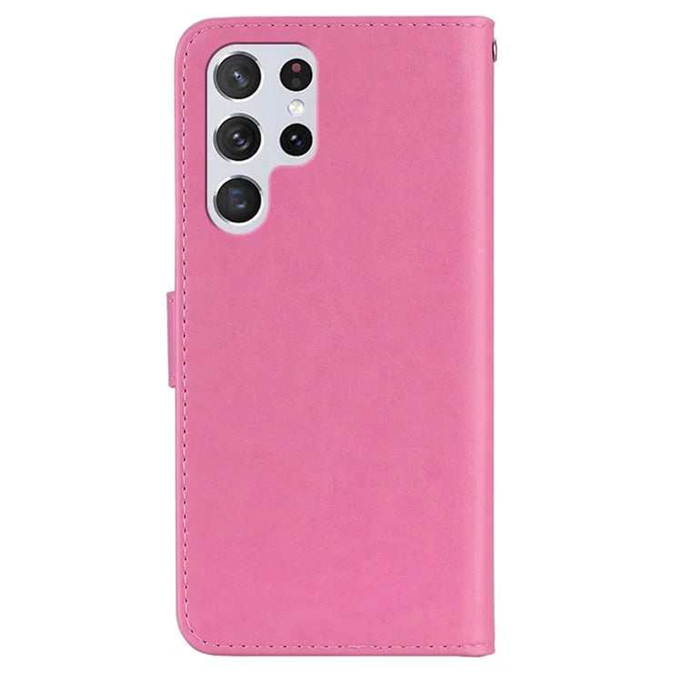 For Samsung Galaxy S24 Ultra Wallet Case Owl Flower Imprinted Rhinestone Leather Cover