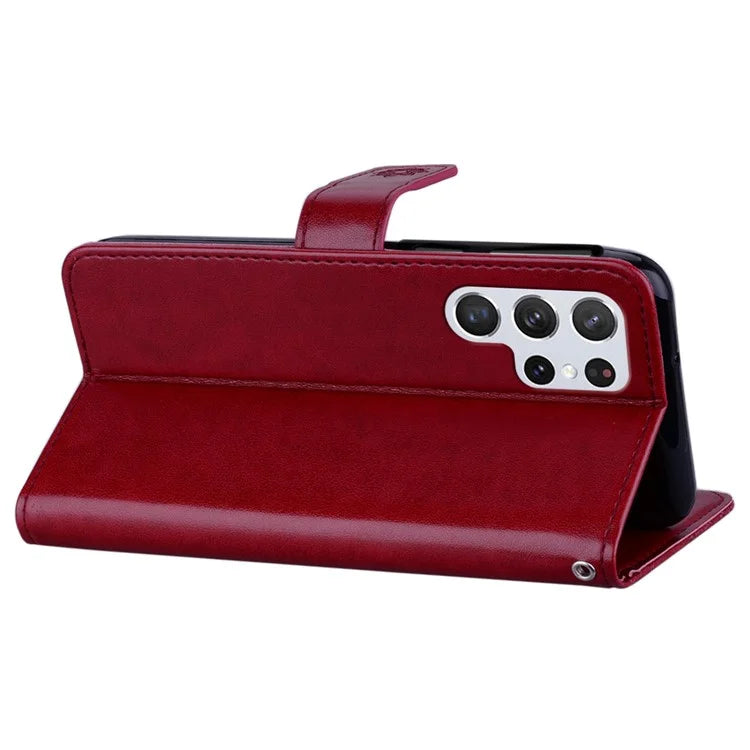 For Samsung Galaxy S24 Ultra Wallet Case Owl Flower Imprinted Rhinestone Leather Cover