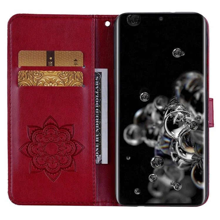 For Samsung Galaxy S24 Ultra Wallet Case Owl Flower Imprinted Rhinestone Leather Cover