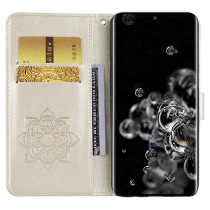 For Samsung Galaxy S24 Ultra Wallet Case Owl Flower Imprinted Rhinestone Leather Cover