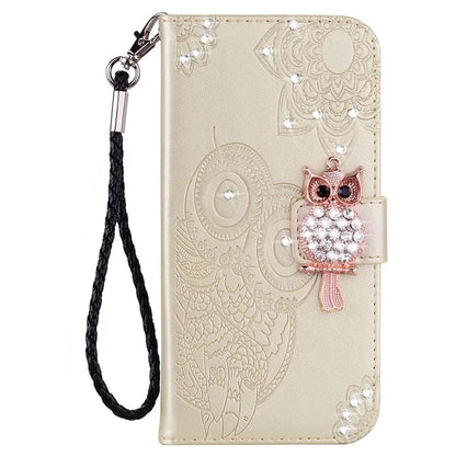 For Samsung Galaxy S24 Ultra Wallet Case Owl Flower Imprinted Rhinestone Leather Cover