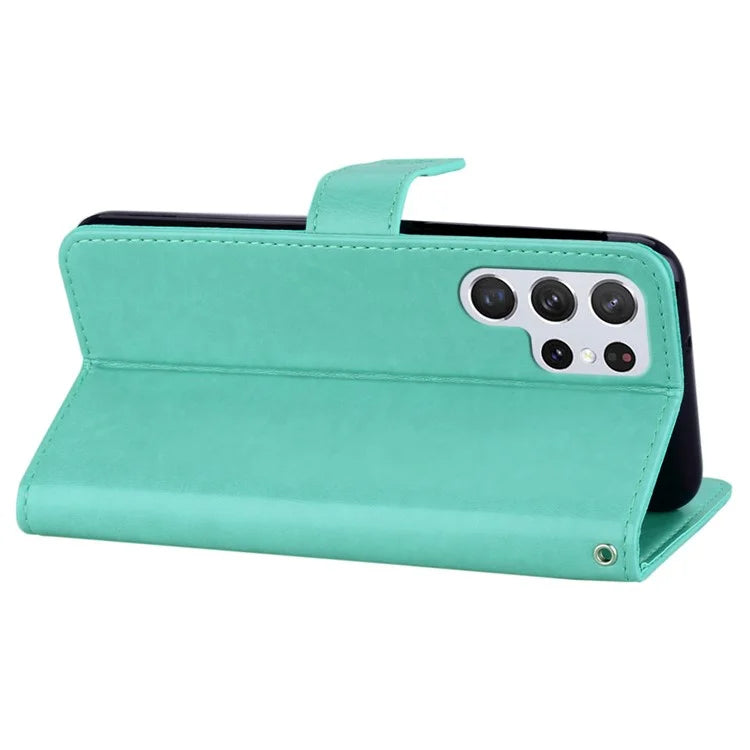For Samsung Galaxy S24 Ultra Wallet Case Owl Flower Imprinted Rhinestone Leather Cover