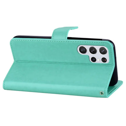 For Samsung Galaxy S24 Ultra Wallet Case Owl Flower Imprinted Rhinestone Leather Cover