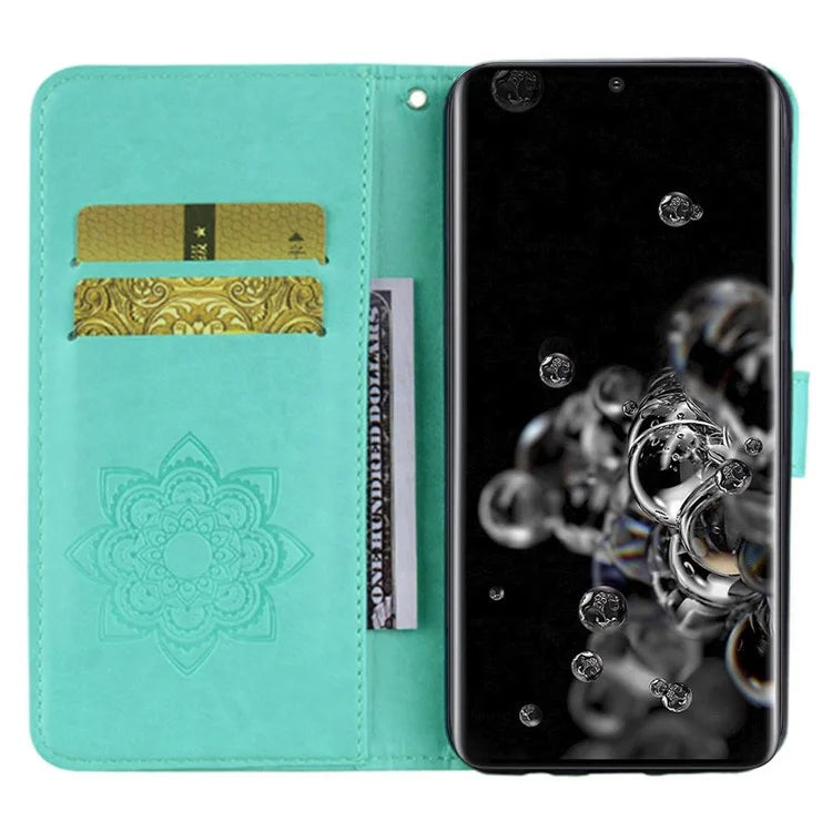 For Samsung Galaxy S24 Ultra Wallet Case Owl Flower Imprinted Rhinestone Leather Cover