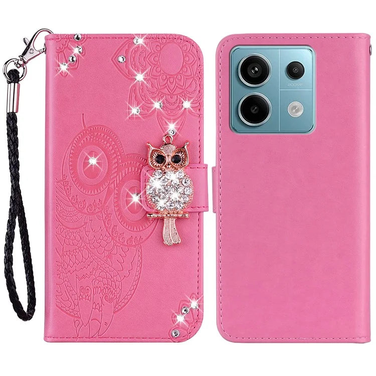 For Xiaomi Redmi Note 13 Pro 5G / Poco X6 5G Case Wallet Flip Phone Leather Cover Owl Flower Imprinted