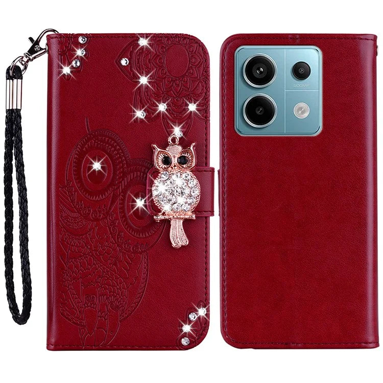 For Xiaomi Redmi Note 13 Pro 5G / Poco X6 5G Case Wallet Flip Phone Leather Cover Owl Flower Imprinted