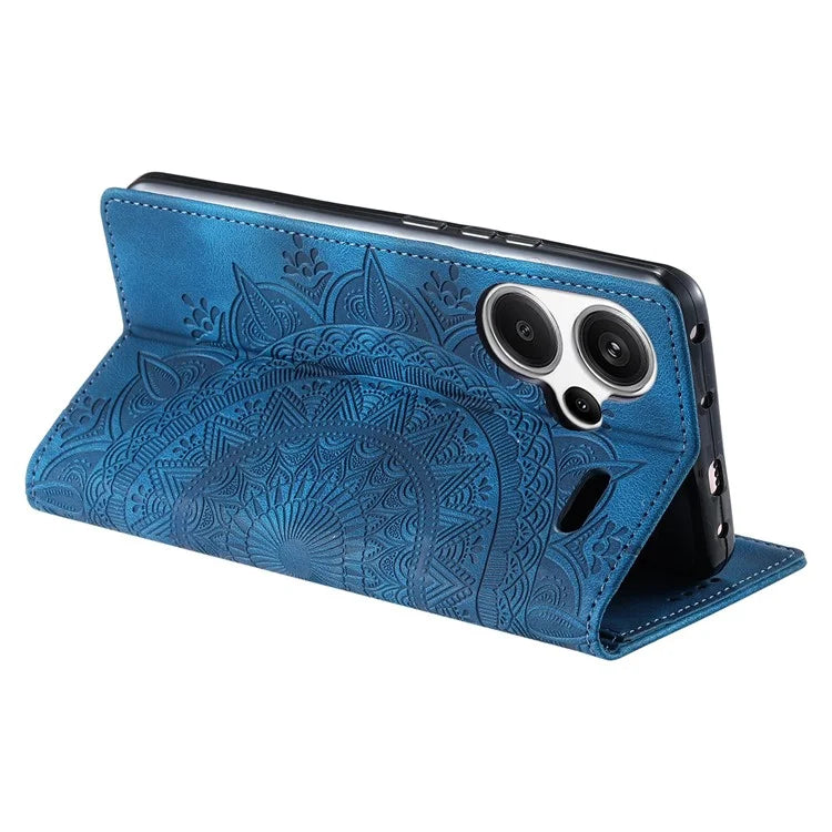 For Xiaomi Redmi Note 13 Pro+ 5G Wallet Phone Case Imprinted Flower Pattern Leather Flip Cover