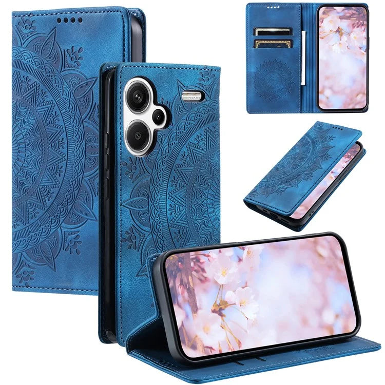 For Xiaomi Redmi Note 13 Pro+ 5G Wallet Phone Case Imprinted Flower Pattern Leather Flip Cover