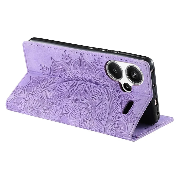 For Xiaomi Redmi Note 13 Pro+ 5G Wallet Phone Case Imprinted Flower Pattern Leather Flip Cover