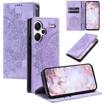 For Xiaomi Redmi Note 13 Pro+ 5G Wallet Phone Case Imprinted Flower Pattern Leather Flip Cover