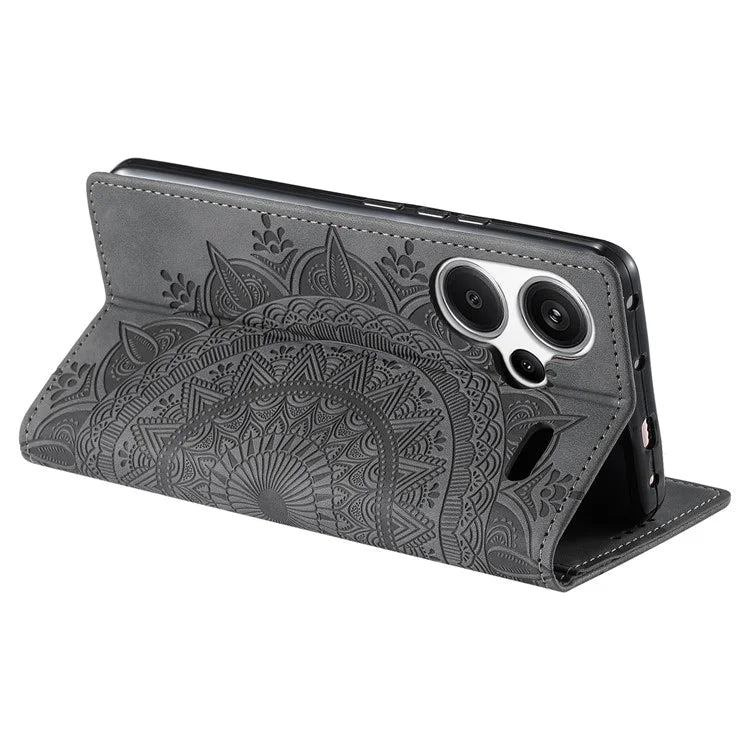 For Xiaomi Redmi Note 13 Pro+ 5G Wallet Phone Case Imprinted Flower Pattern Leather Flip Cover