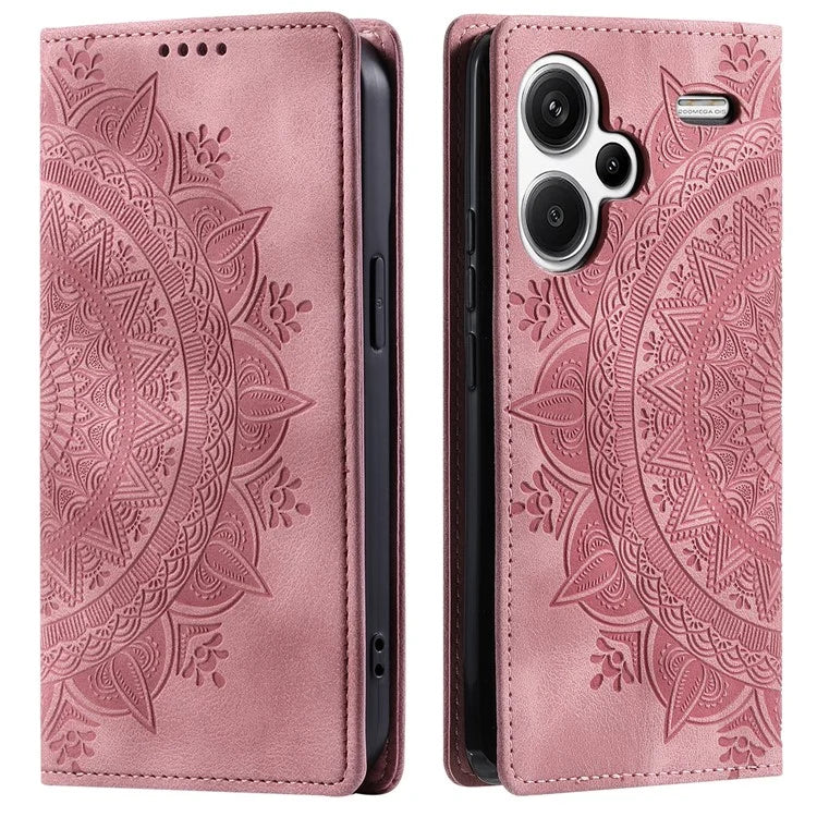 For Xiaomi Redmi Note 13 Pro+ 5G Wallet Phone Case Imprinted Flower Pattern Leather Flip Cover