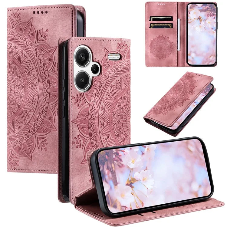 For Xiaomi Redmi Note 13 Pro+ 5G Wallet Phone Case Imprinted Flower Pattern Leather Flip Cover