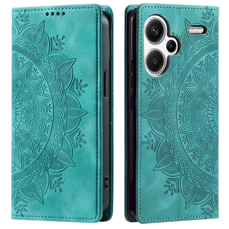 For Xiaomi Redmi Note 13 Pro+ 5G Wallet Phone Case Imprinted Flower Pattern Leather Flip Cover