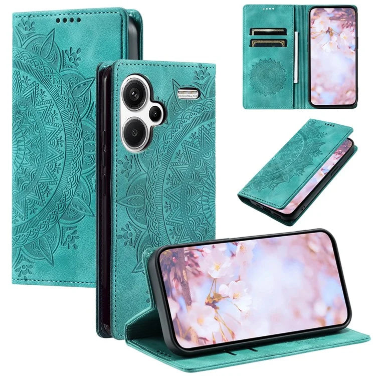 For Xiaomi Redmi Note 13 Pro+ 5G Wallet Phone Case Imprinted Flower Pattern Leather Flip Cover