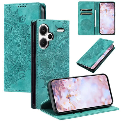 For Xiaomi Redmi Note 13 Pro+ 5G Wallet Phone Case Imprinted Flower Pattern Leather Flip Cover