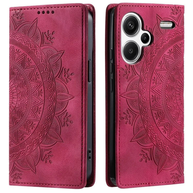 For Xiaomi Redmi Note 13 Pro+ 5G Wallet Phone Case Imprinted Flower Pattern Leather Flip Cover