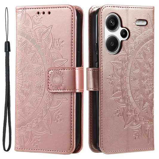 For Xiaomi Redmi Note 13 Pro+ 5G Case Mandala Flower Imprinted PU Leather Flip Cover Gold