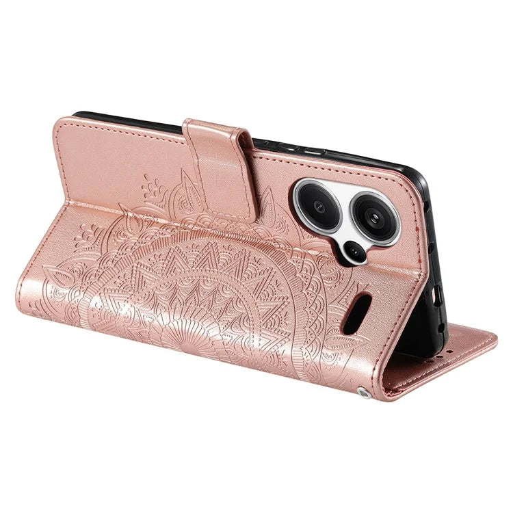 For Xiaomi Redmi Note 13 Pro+ 5G Case Mandala Flower Imprinted PU Leather Flip Cover Gold