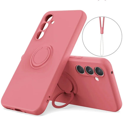For Samsung Galaxy A15 4G / 5G Case with Lanyard Ring Kickstand Liquid Silicone Cover