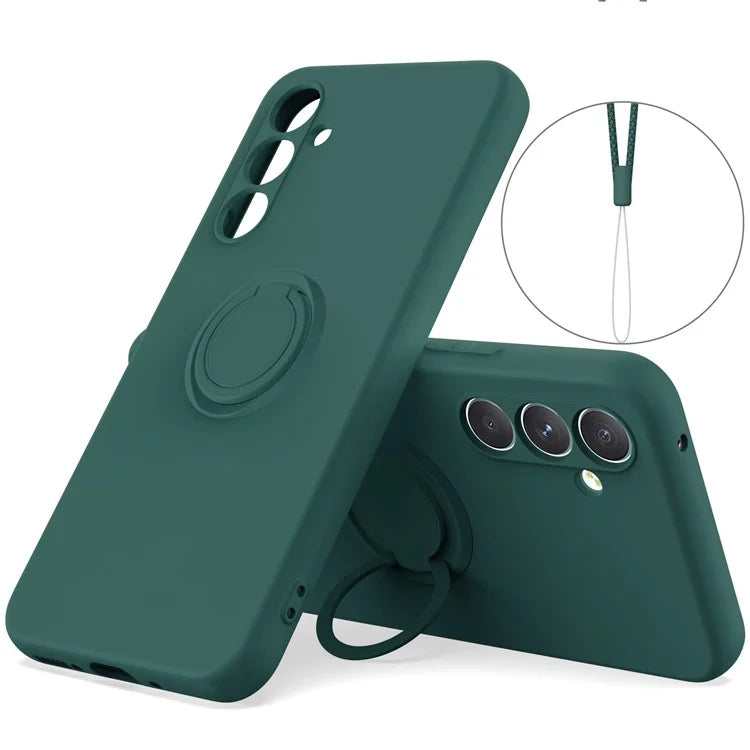 For Samsung Galaxy A15 4G / 5G Case with Lanyard Ring Kickstand Liquid Silicone Cover