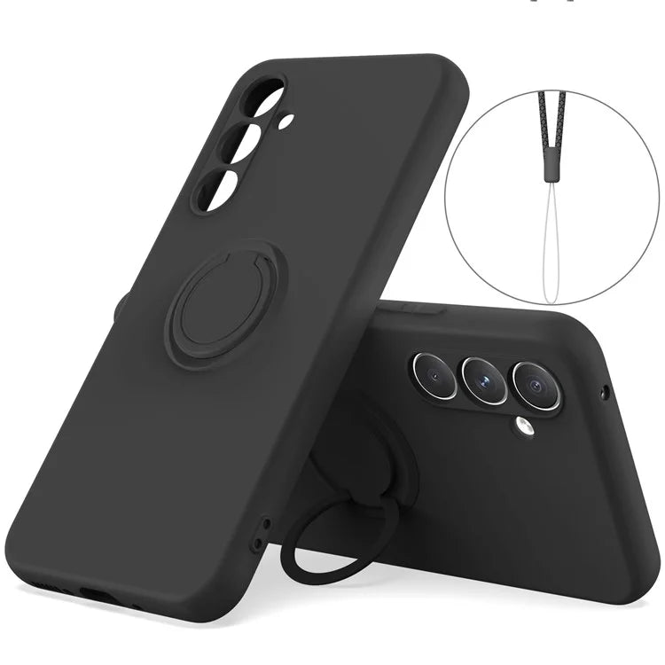 For Samsung Galaxy A15 4G / 5G Case with Lanyard Ring Kickstand Liquid Silicone Cover