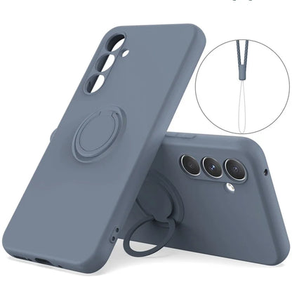 For Samsung Galaxy A35 5G Case Ring Kickstand Liquid Silicone Cover with Lanyard