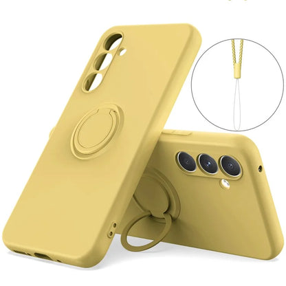 For Samsung Galaxy A35 5G Case Ring Kickstand Liquid Silicone Cover with Lanyard