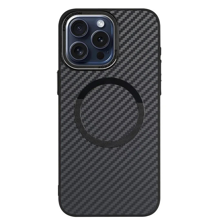 ICON For iPhone 15 Pro Max TPU+PC Case Compatible with MagSafe Carbon Fiber Texture Slim Phone Cover