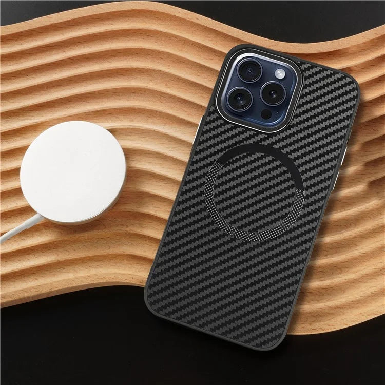 ICON For iPhone 15 Pro Max TPU+PC Case Compatible with MagSafe Carbon Fiber Texture Slim Phone Cover