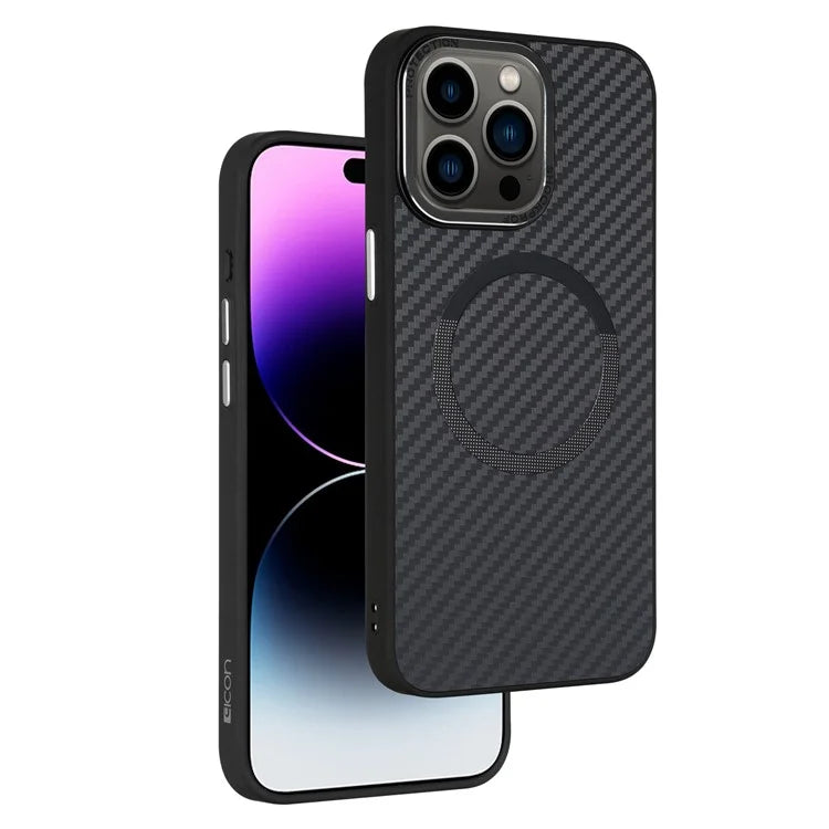 ICON For iPhone 14 Pro Max Slim Case Compatible with MagSafe Carbon Fiber Texture TPU+PC Phone Case