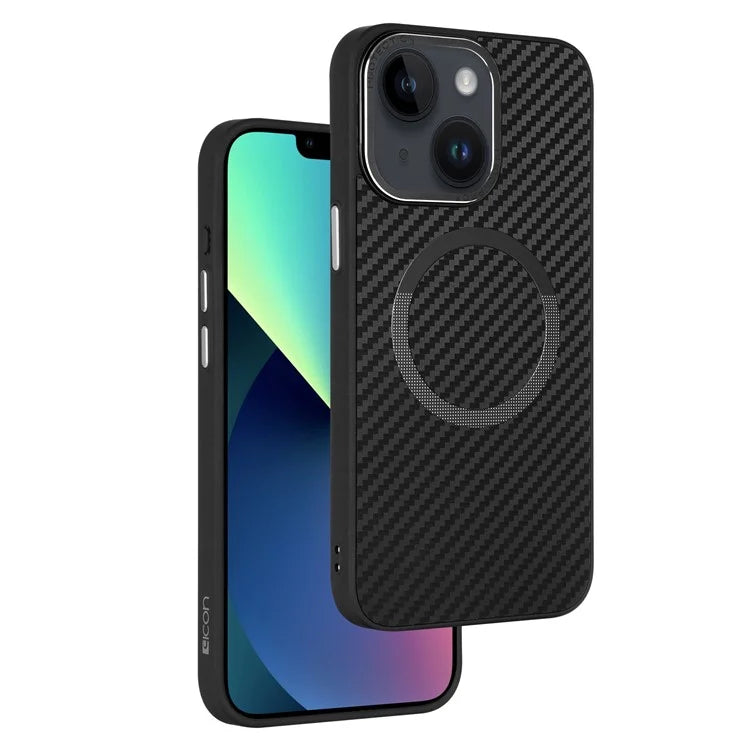 ICON For iPhone 13 / 14 TPU+PC Case Carbon Fiber Texture Phone Cover Compatible with MagSafe
