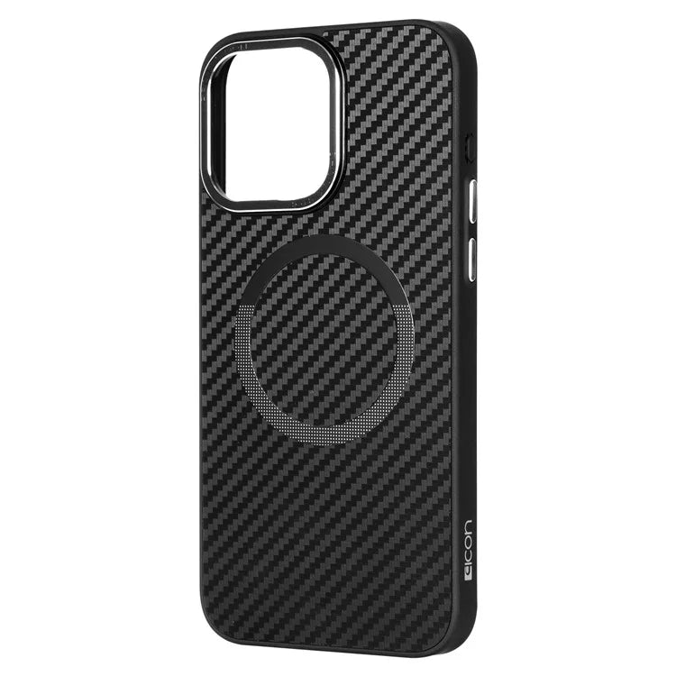 ICON For iPhone 13 / 14 TPU+PC Case Carbon Fiber Texture Phone Cover Compatible with MagSafe