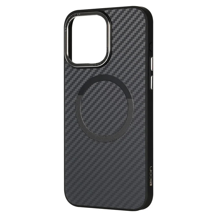 ICON For iPhone 13 / 14 TPU+PC Case Carbon Fiber Texture Phone Cover Compatible with MagSafe