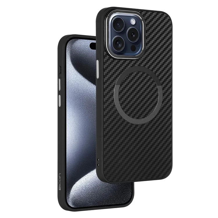 ICON For iPhone 15 Pro Case Carbon Fiber Texture TPU+PC Phone Shell Compatible with MagSafe
