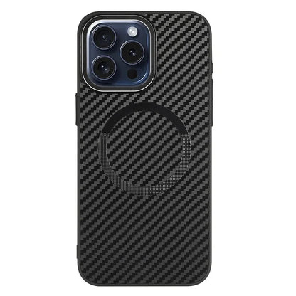 ICON For iPhone 15 Pro Case Carbon Fiber Texture TPU+PC Phone Shell Compatible with MagSafe