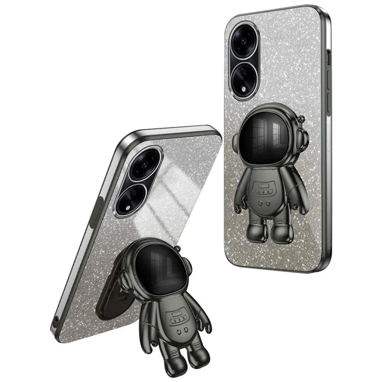For Oppo A1 5G / A98 5G / F23 5G / A58 4G PC+TPU Astronaut Kickstand Cover Electroplating Phone Case