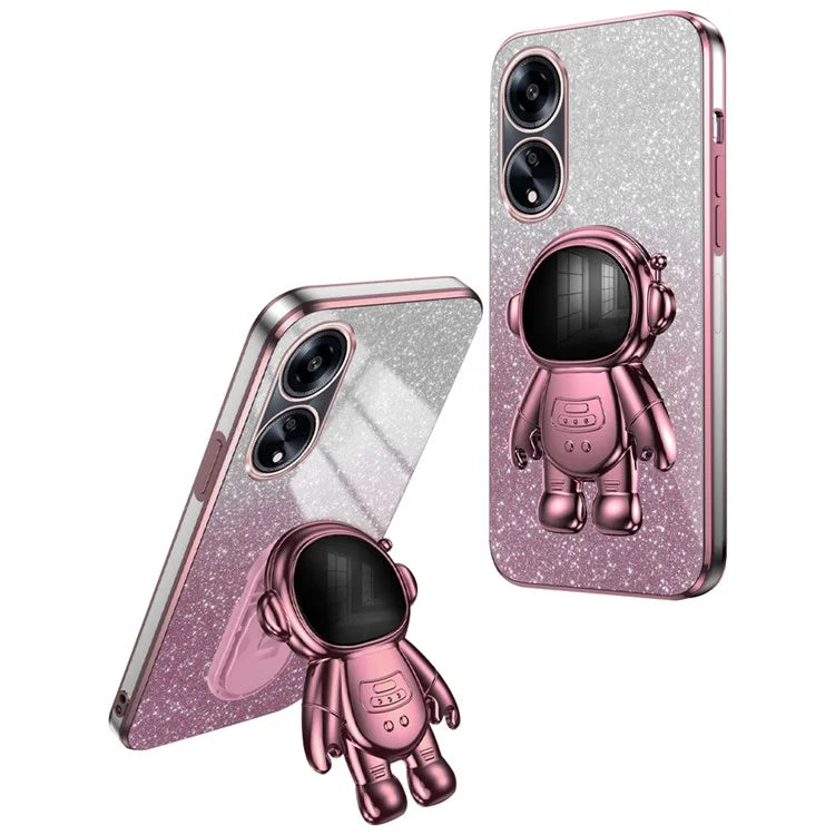 For Oppo A1 5G / A98 5G / F23 5G / A58 4G PC+TPU Astronaut Kickstand Cover Electroplating Phone Case