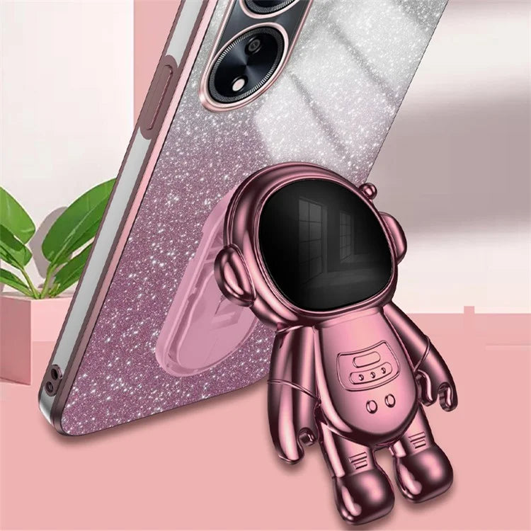 For Oppo A1 5G / A98 5G / F23 5G / A58 4G PC+TPU Astronaut Kickstand Cover Electroplating Phone Case