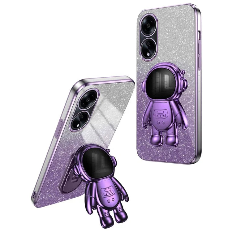For Oppo A1 5G / A98 5G / F23 5G / A58 4G PC+TPU Astronaut Kickstand Cover Electroplating Phone Case