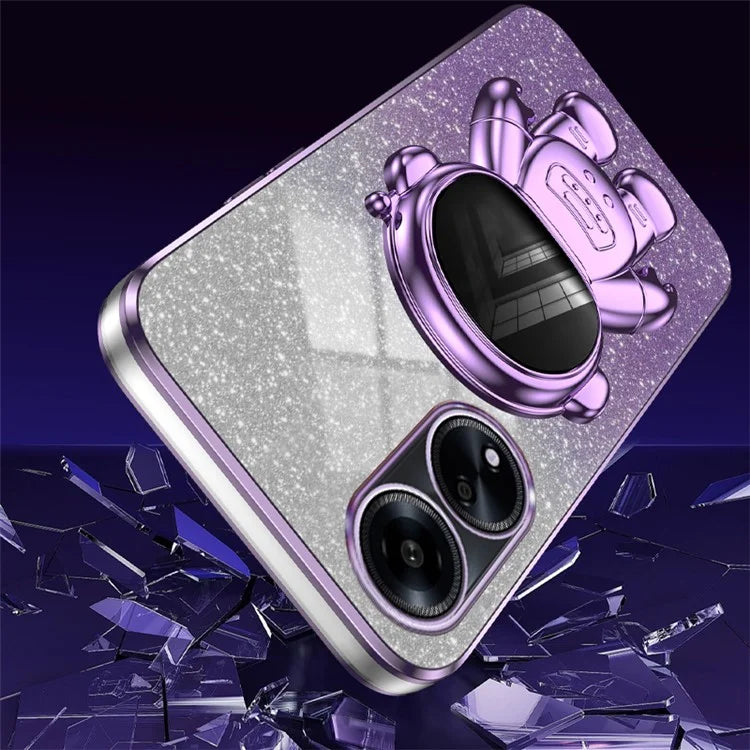 For Oppo A1 5G / A98 5G / F23 5G / A58 4G PC+TPU Astronaut Kickstand Cover Electroplating Phone Case