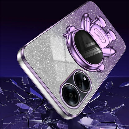 For Oppo A1 5G / A98 5G / F23 5G / A58 4G PC+TPU Astronaut Kickstand Cover Electroplating Phone Case